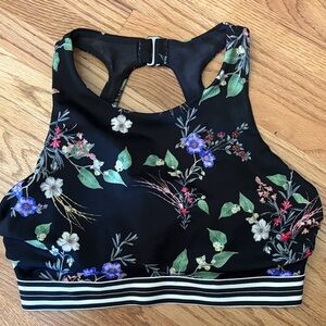 Athleta 32 B/C Black Floral bikini top with underwire